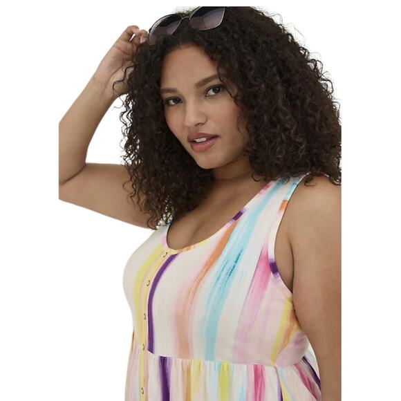 Torrid NWOT Babydoll Super Soft Scoop Neck Button-Front Tank Size 0X L/12 Stripe - Picture 4 of 6